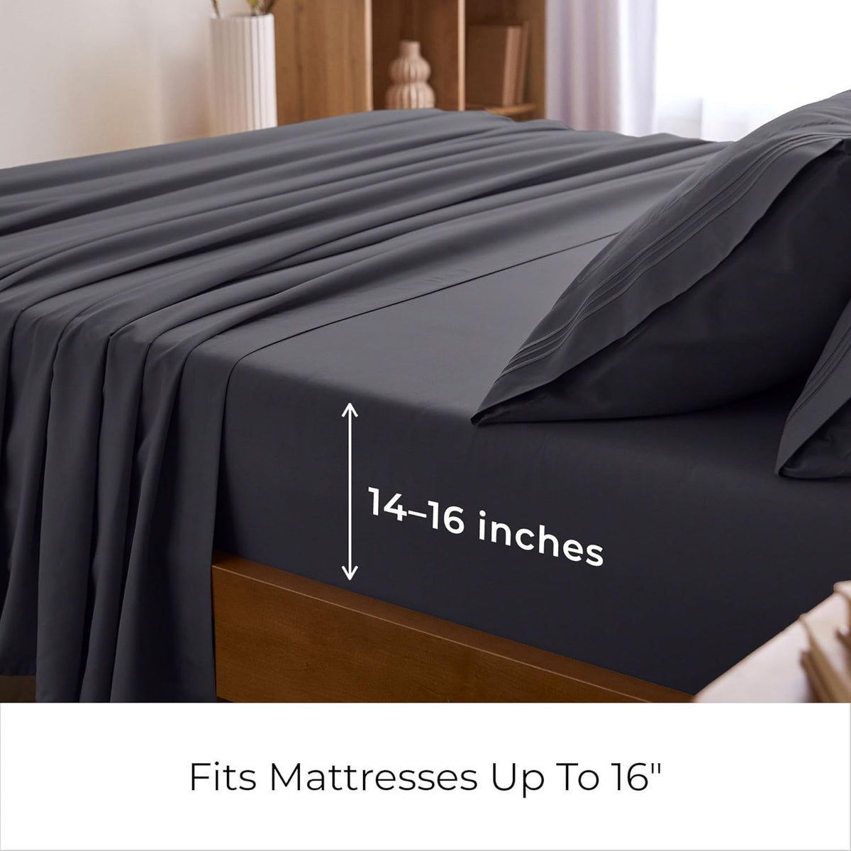 Mellanni Split King Sheets Set - 5 PC Iconic Collection Bedding - Hotel Luxury, Extra Soft, Cooling Bed Sheets - Wrinkle, Fade, Stain Resistant (Split King, Charcoal)