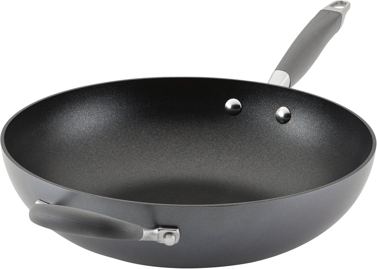 Anolon Advanced Home Hard Anodized Nonstick Pan, Stir Fry w/Helper Handle (12"), Moonstone