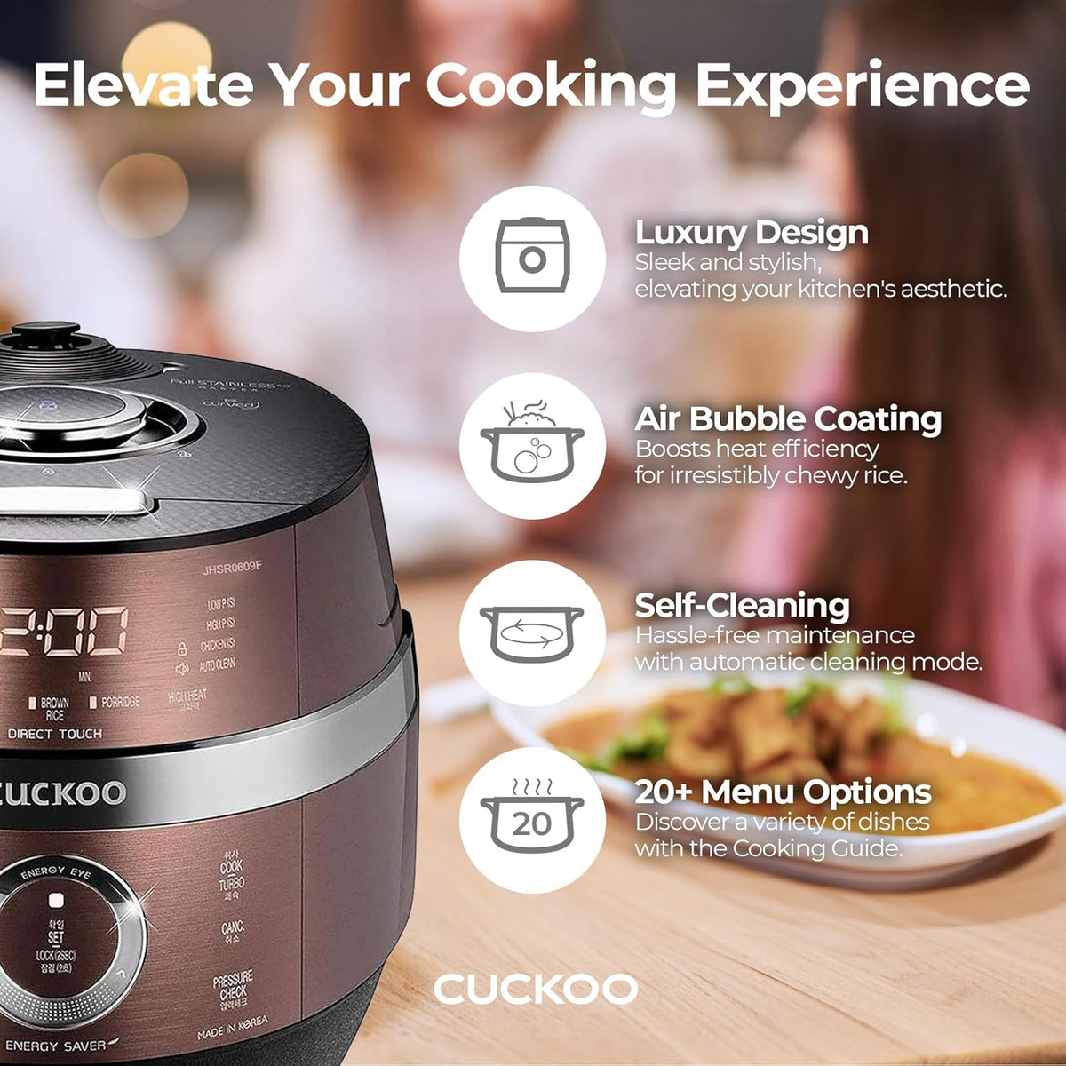 CUCKOO CRP-JHR1009F 10-Cup (Uncooked) / 20-Cup (Cooked) Induction Heating Pressure Rice Cooker with Nonstick Inner Pot, 16 Menu Options, Fuzzy Logic Tech, 3 Voice Guide, Auto Clean (Copper/Black)