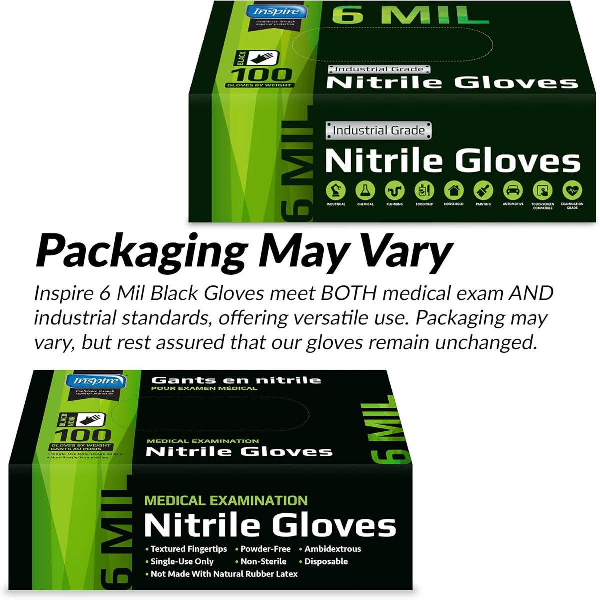 Inspire Black Nitrile Gloves HEAVY DUTY 6 Mil Nitrile Chemical Resistant Medical Cooking Cleaning Disposable Black Gloves