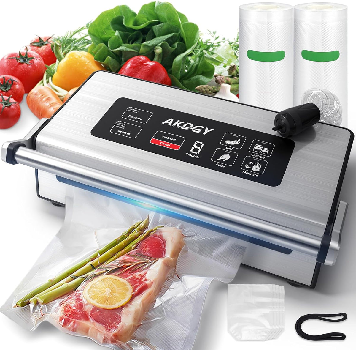 95Kpa Liquid Vacuum Sealer Machine, Full Automatic Food Sealer for Dry/Liquid/Moist Foods | Strong Suction | Digital Timer | One-Touch Operation | Built-in Cutter & Bag Storage | Removable Drip Tray