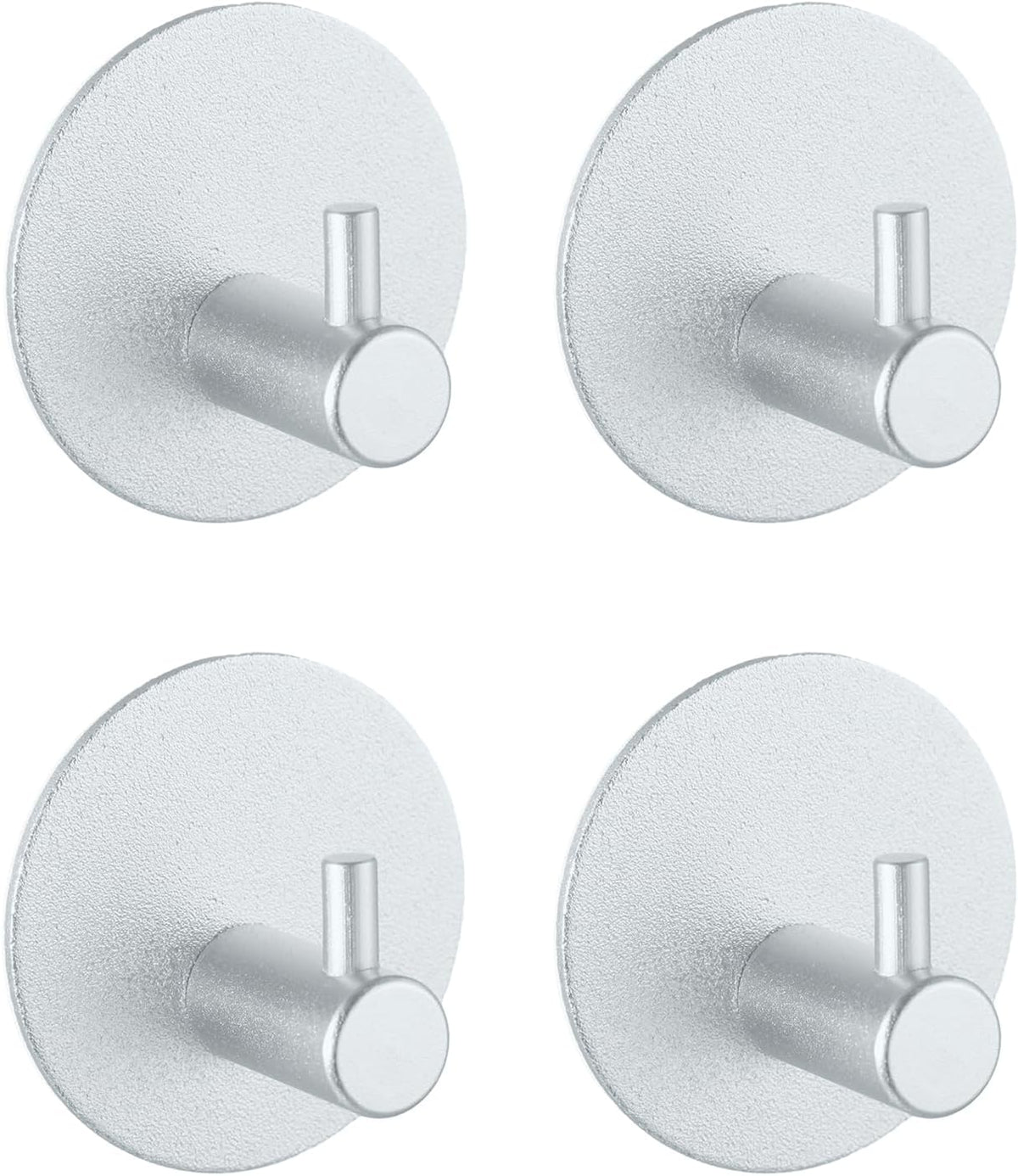 Aluminum Wall Hooks, No Drill Damage-Free Adhesive Hook, Product for Hanging Heavy Duty for Bathroom Kitchen Home (Single Round Sliver Hook, 4)