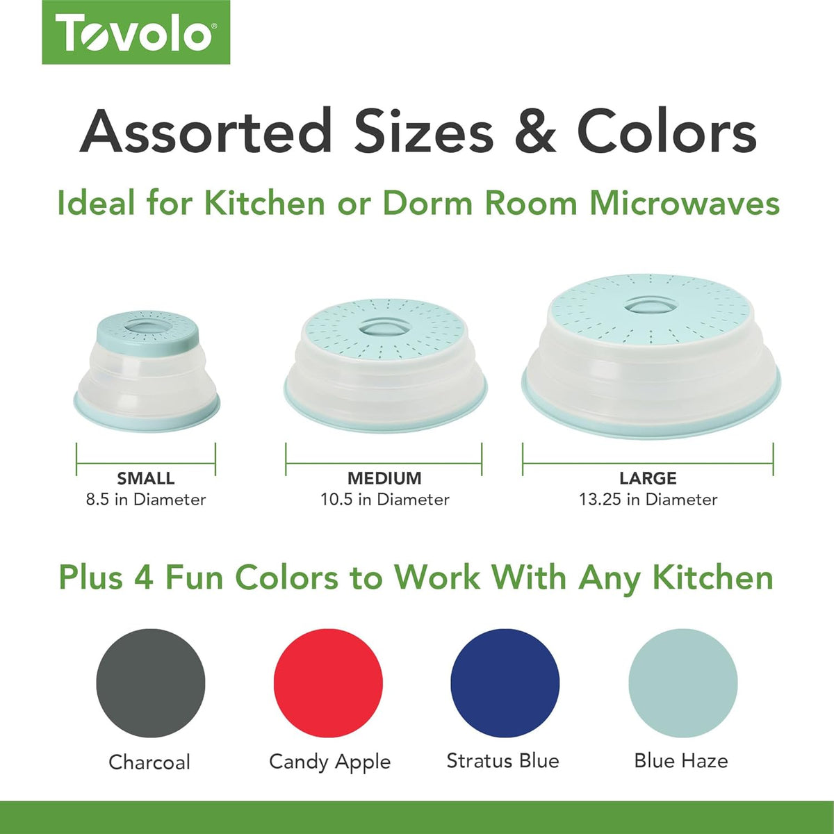 Tovolo Microwave Splatter Cover for Food, Large (Blue Haze) - Collapsible & Vented Silicone Splatter Guard Lid - Microwave Plate & Dish Cover with Handle - BPA-Free Kitchen Gadget for Meal Prep