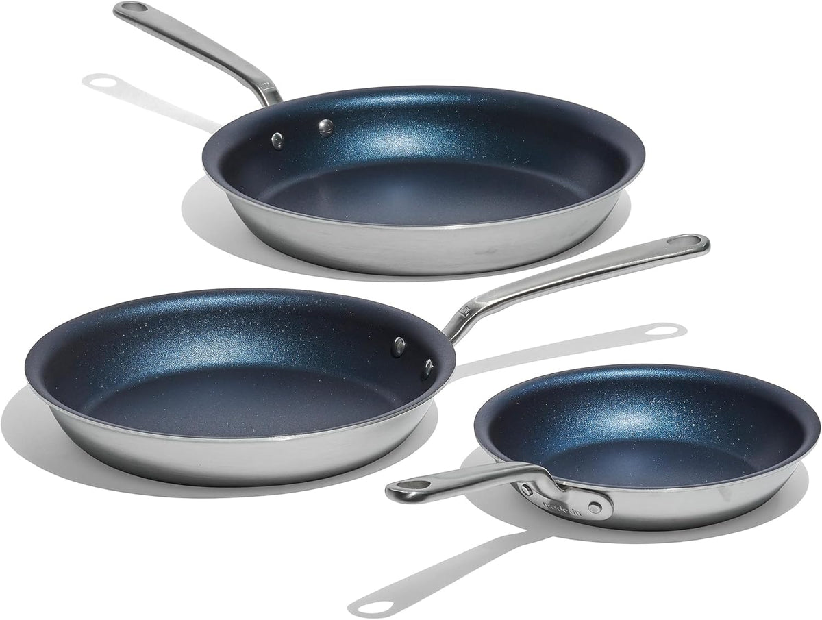 Made In Cookware - ProCoat Non Stick 3 Piece Frying Pan Set (Includes 8",10",12") - 5 Ply Stainless Clad - Professional Cookware - Crafted in Italy - Induction Compatible (Harbour Blue)
