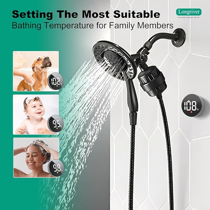 Tem8(R7Pro) Longriver Shower Water Filter -Cartridge (Only compatible with Tem8)), 99.99% Chlorine Removal, Heavy Metals & Harmful Substances, Improves Skin & Hair, Easy Installation, 1-Pack