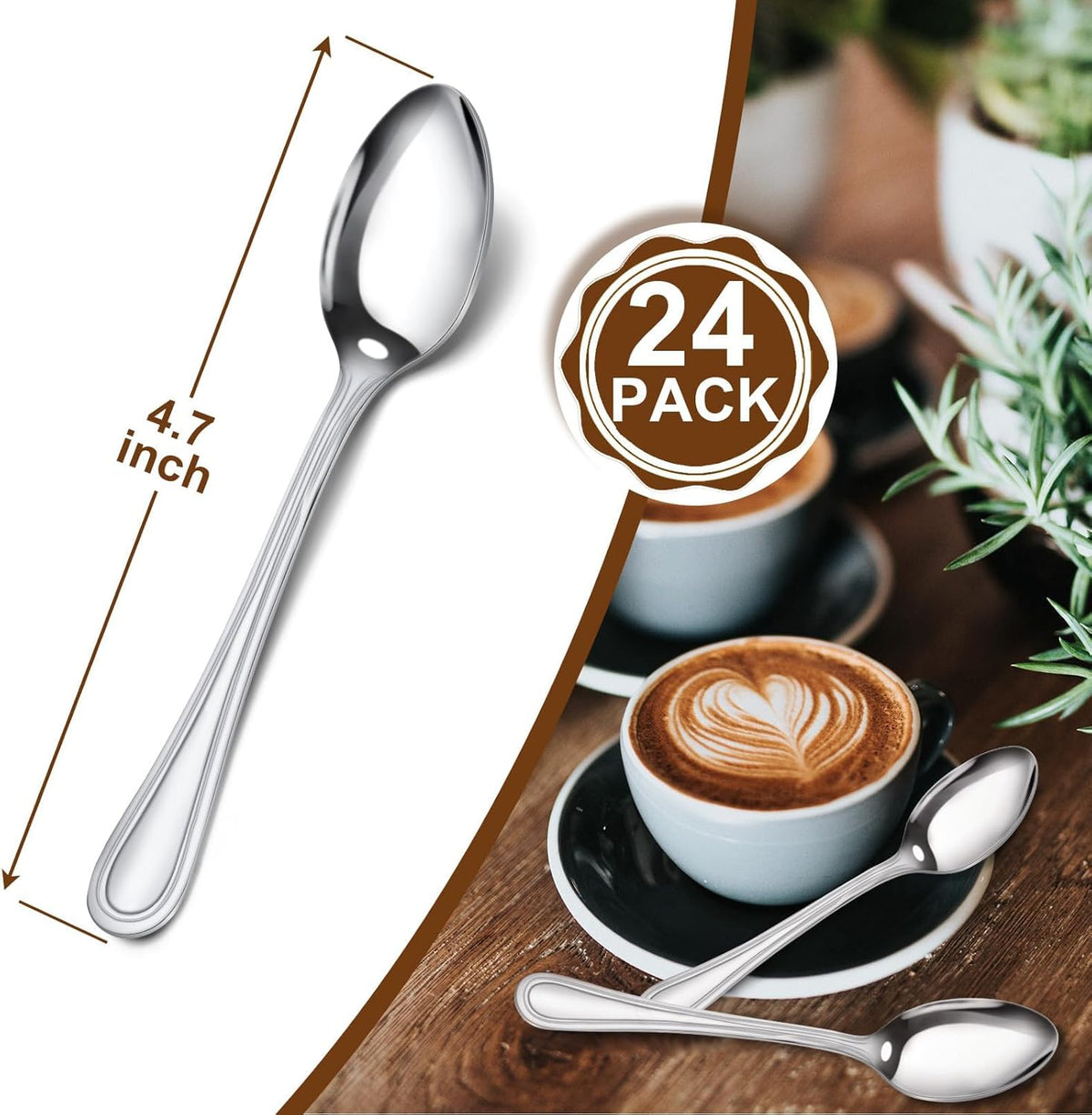 Coffee Spoons, 24-piece Espresso Spoons, 4.7-inch Stainless Steel Small Spoons for Coffee, Hot Tea, Desserts and Appetizers, Demitasse Spoon for Coffee Bar, Dishwasher Safe