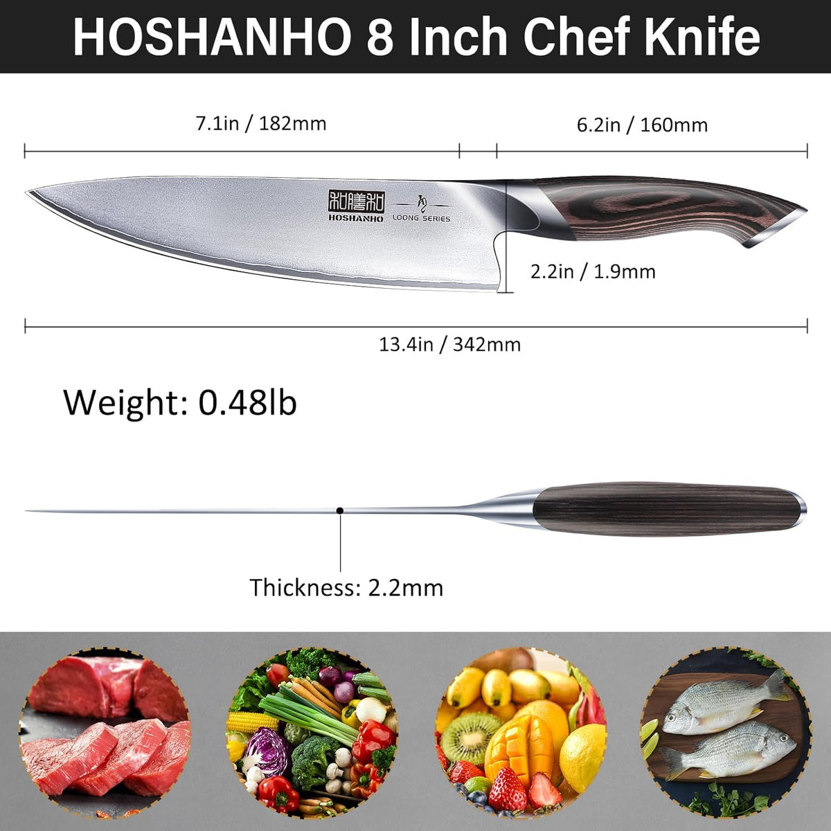 Kitchen Knife in Japanese High Carbon Steel, Professional High-Class Chef's Knife 8 inch, Non-slip Ultra Sharp Cooking Knives with Ergonomic Handle