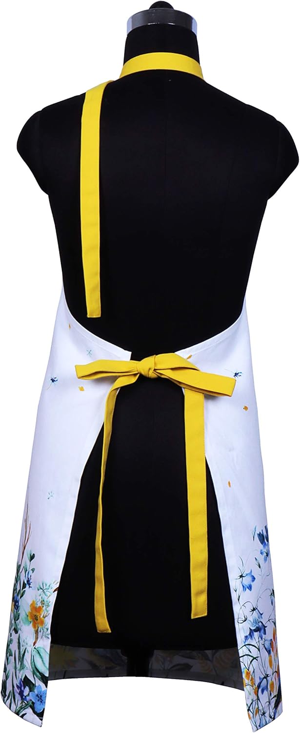 AMOUR INFINI Aprons for Women Adjustable Strap with Waist Ties Apron for Baking, Cooking, Gardening Aprons with Pocket Spring Apron (Wild Meadows- 27.5 x 33 Inches)