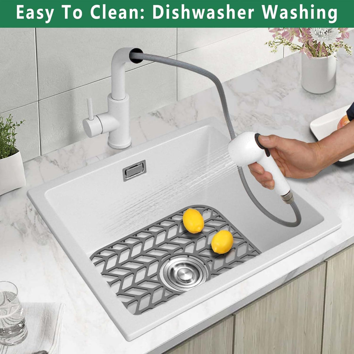 GUUKIN Sink Protectors for Kitchen sink, 12.25"x 11.5" Folding Non-slip Silicone Sink Mat Grid for Bottom of Farmhouse Stainless Steel Porcelain with Central Hole Pack of 2