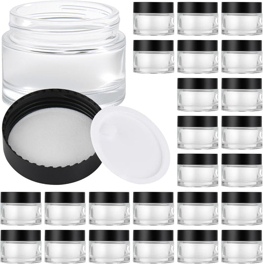 Glass Jars with Lids,Eco-Friendly Cosmetic Containers with Airtight Black Lids & Liners, Multi-Color Options for Cream, Lotion, Body Butter, DIY Skincare Travel Jars (Clear, 2oz)