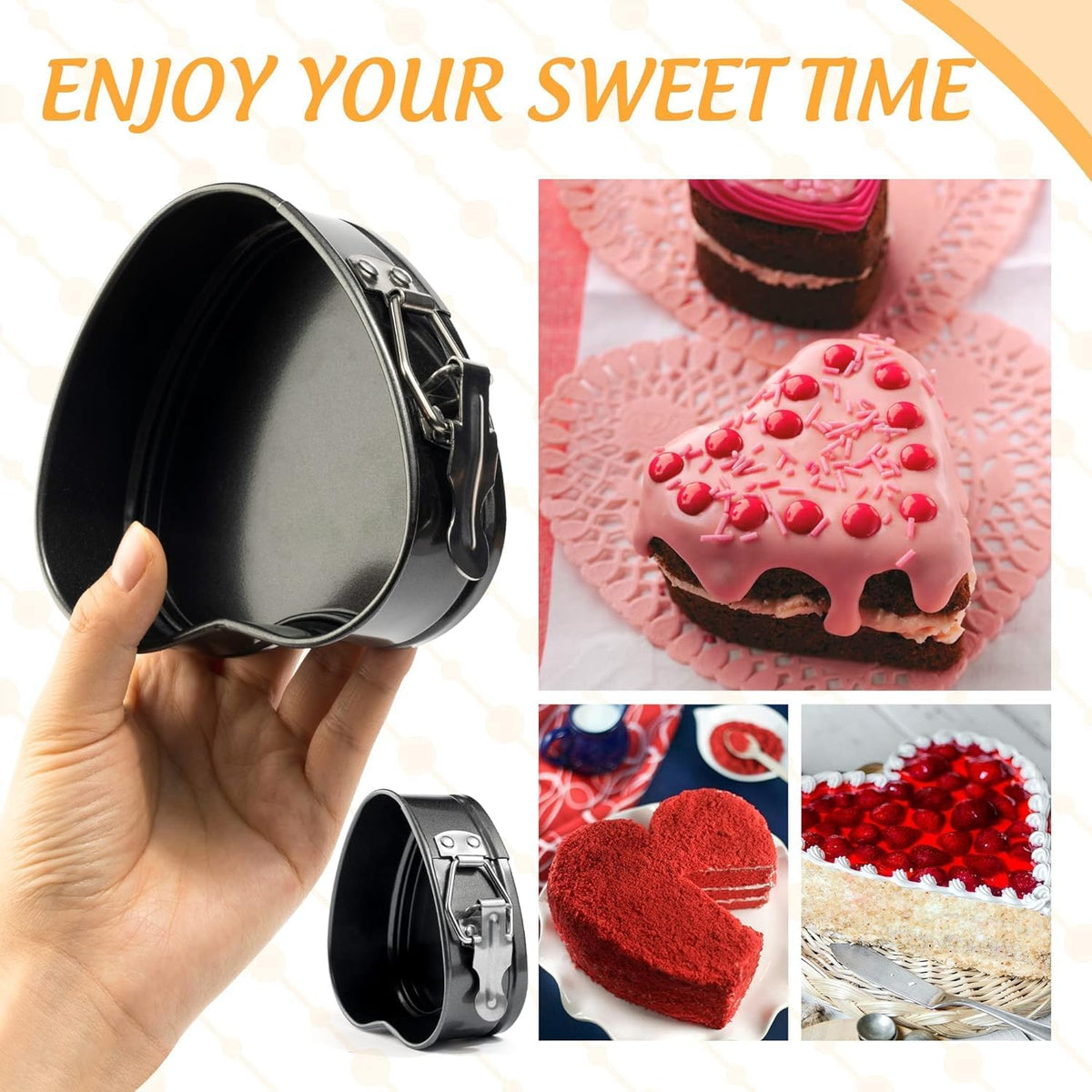 Heart Springform Cake Pan Set of 3 Non Stick Durable Cake Baking Pans with Removable Bottom Cake Molds for Baking