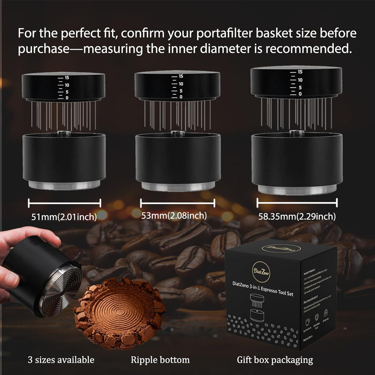 53MM Espresso Accessories - WDT Tool, Coffee Distributor & Tamper set with 3-in-1 Design, 304 Stainless Steel Premium Coffee Accessories for Home Baristas & Beginners