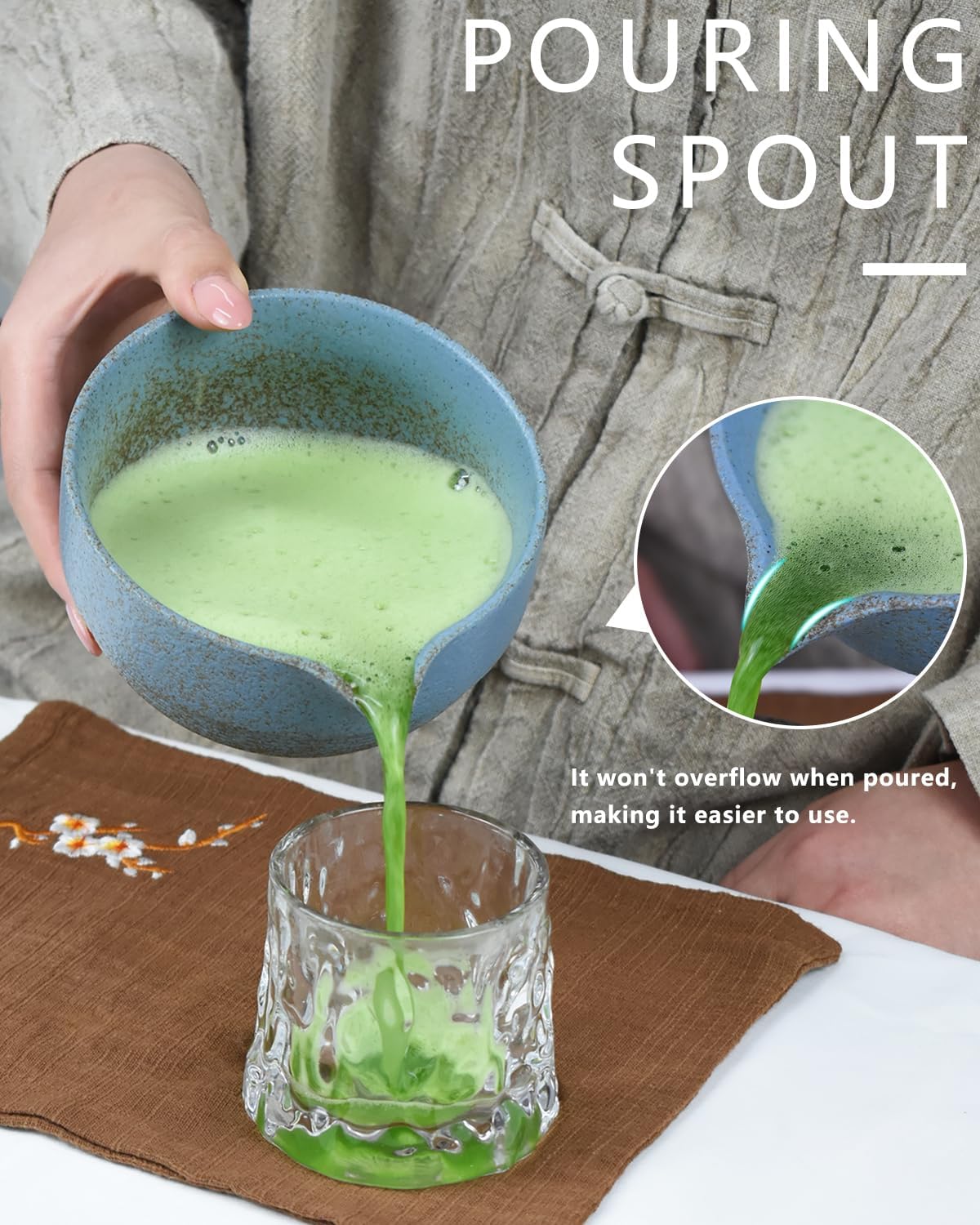 Artcome Premium Matcha Tea Set - 17oz Handcrafted Ceramic Bowl with Blue Reactive Glaze, Bamboo Whisk, Scoop, Whisk Holder & Brewing Guide - Japanese Tea Ceremony Tools for Perfect Matcha Preparation