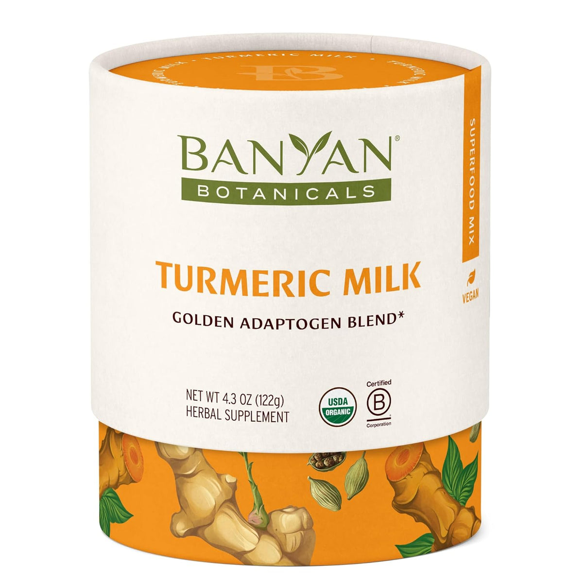 Banyan Botanicals Turmeric Milk – Organic Turmeric Latte Mix with Ashwagandha & Cardamom – Instant Caffeine Free Golden Milk with Maple Sugar – 4.3 oz, 26 servings –Non GMO Sustainably Sourced Vegan