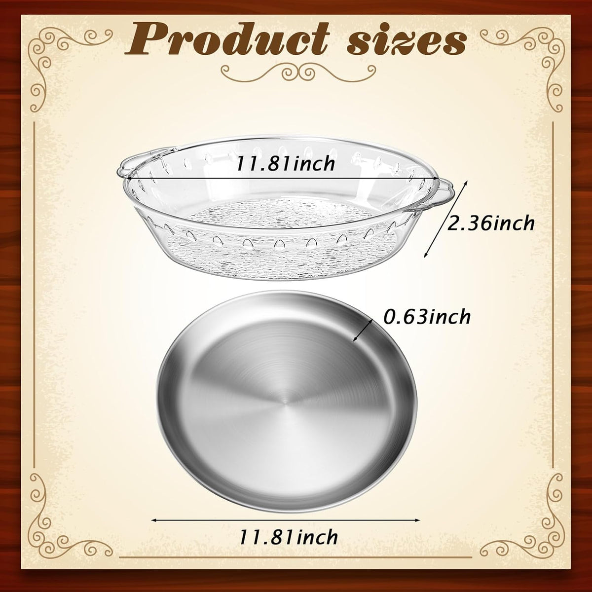 Baderke 3 Set 11.8" Chilled Serving Tray for Parties with Compartments Ice Chilled Party Platter Charcuterie Serving Board Cold Dish Dip for Fruit Seafood Vegetable Shrimp Cocktail (Natural)