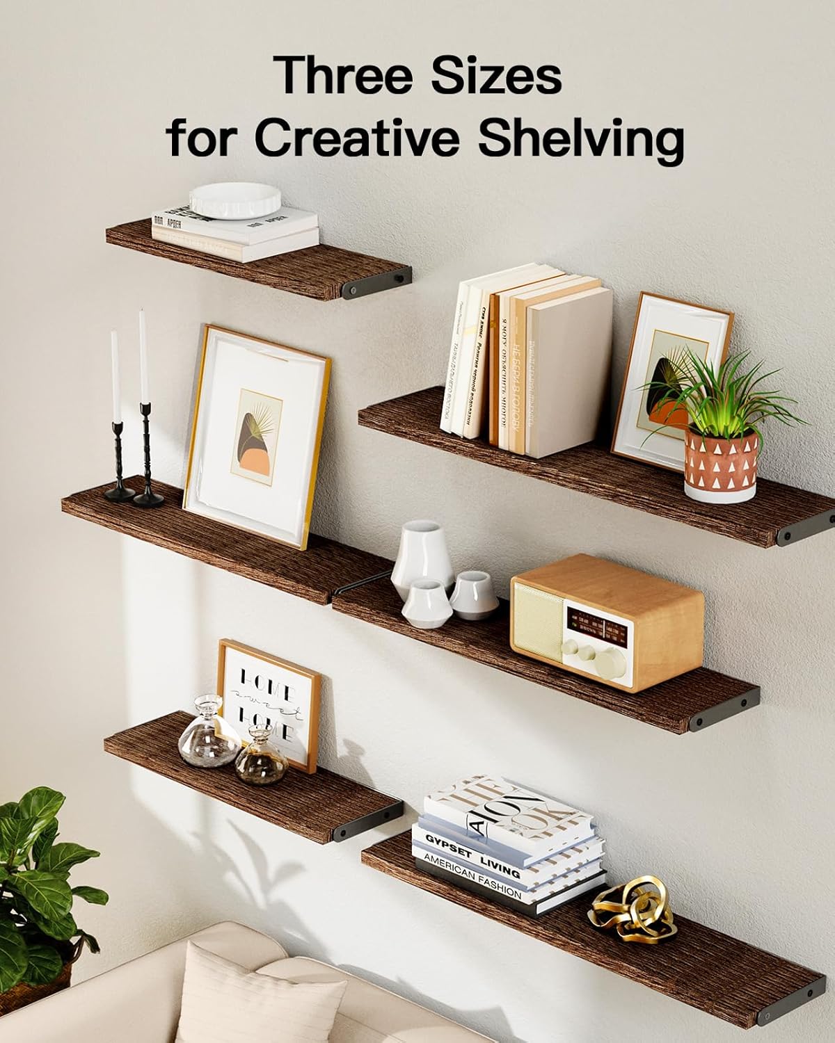 AMADA HOMEFURNISHING Long Wall Shelves, Rustic Farmhouse Floating Shelves for Bedroom, Bathroom & Living Room, Brown