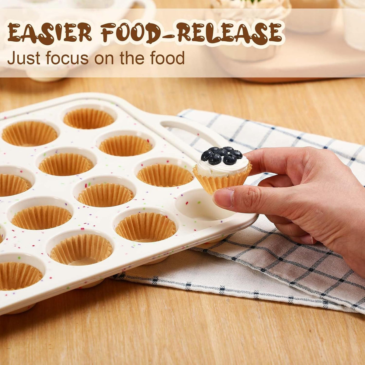 2 Silicone Muffin Pans for Baking with 200 Mini Cupcake Liners, Back to School 1st First Day of School Kitchen Dorm Room Bakeware Supplies, Muffin Tin(24-Cup Mini)