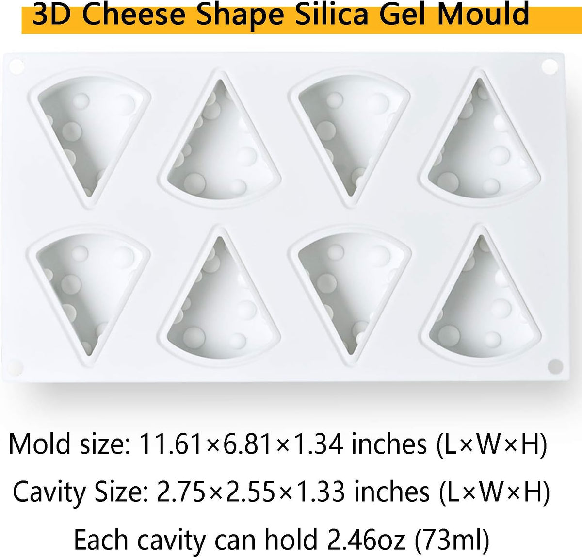 OCPO KITCHEN Cheese Silicone Baking Mold for Mousse Cake, CheeseCake, French Dessert, Pastry, Chocolate, Ice Cream, Pudding, Cake Decoration Mold, 3D Cheese Shape (8-Cavity)