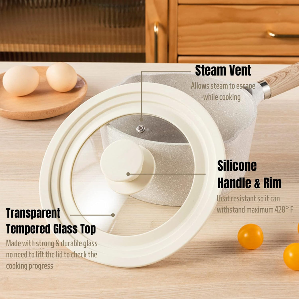 J&C LIFE Universal Lid for Pots, Pans and Skillets-Fits 10 to 12 Inch Pots and Pans, Tempered Glass Heat Resistant Silicone Frying Pan Lid, Dishwasher Safe, Replacement Lid