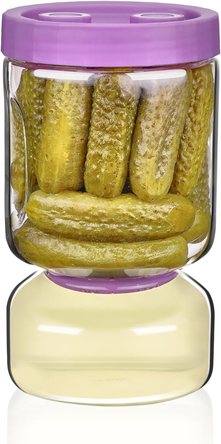 ZENS Pickle and Olive Hourglass Jar with Strainer Flip for Pickle Juice Separator from Wet and Dry, Leak-proof Airtight Container Pickling Jars for Dill Sliced Storage, Gifts for Mom