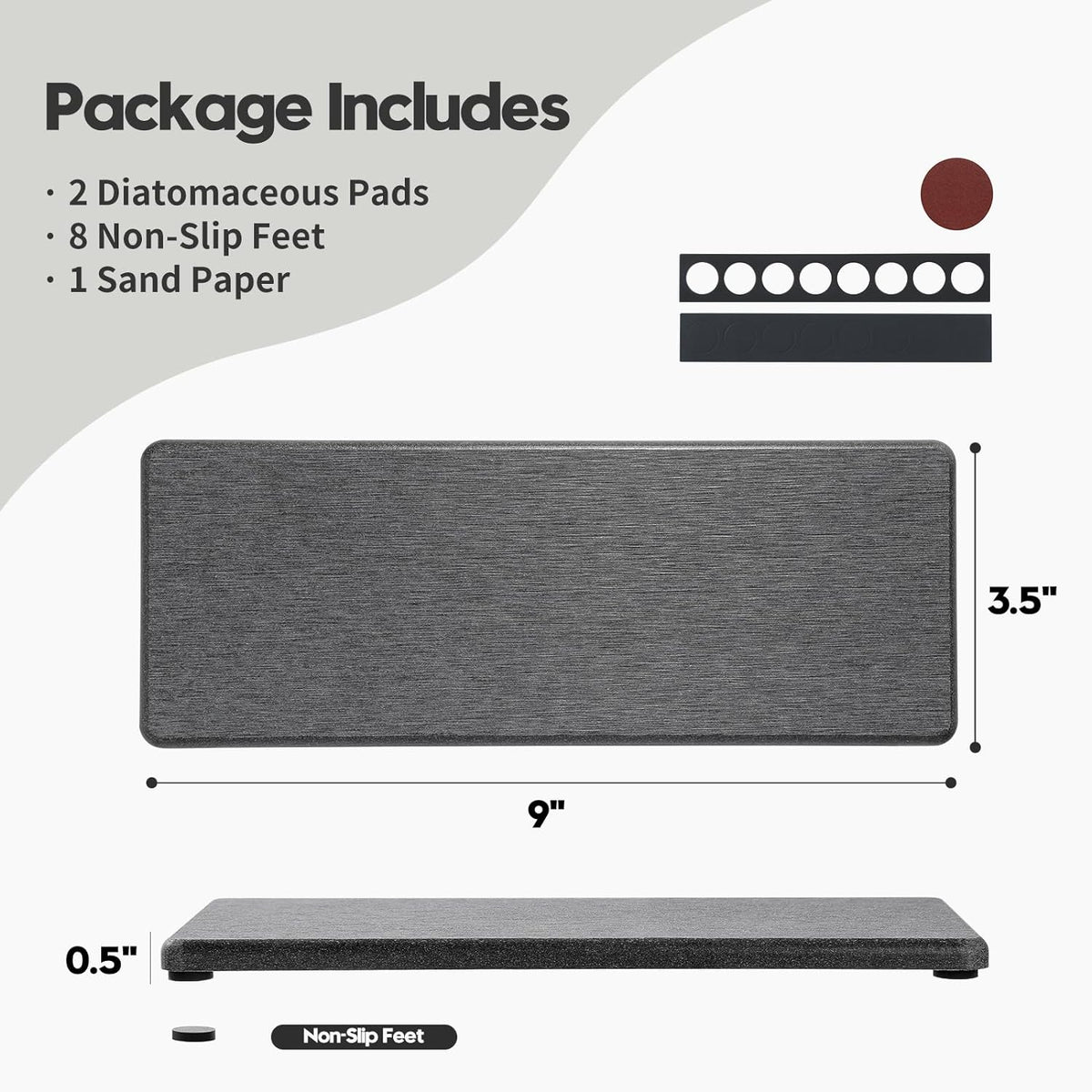 2PCS Bathroom Trays, Water Absorbing Diatomite Stone Quick Drying Mat for Kitchen Counter, Dish Rack Soap Dispenser Sponge Holder Caddy Sink Vanity Organizer, Dark Gray Slate,9"x3.5"