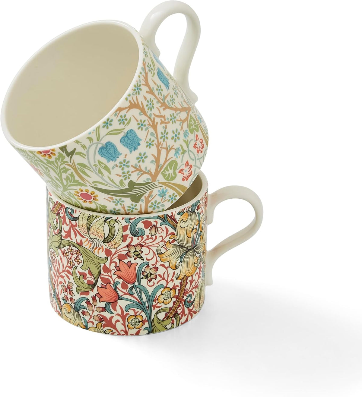 Spode Morris & Co Porcelain Mugs, Set of 2-12oz Microwave and Dishwasher Safe Tea & Coffee Cups for Kitchen Countertop or Home Brew Coffee Station, Great Gift for Mothers (Blackthorn & Golden Lily)