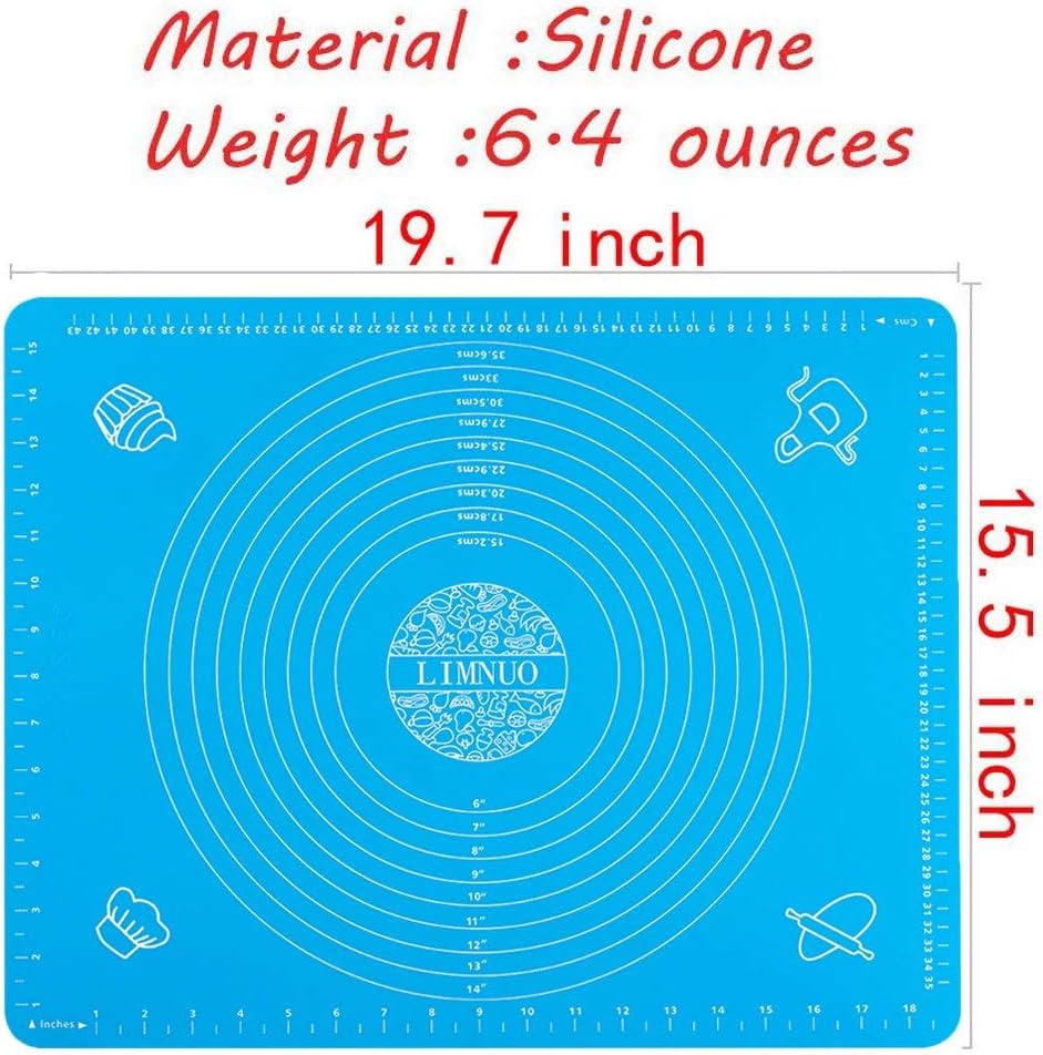 LIMNUO Silicone Baking Mat, Extra Thick Large Non Stick Pastry Mat Sheet for Dough Pie Crust Rolling Mats (Blue, M-16''(W)*20''(L))