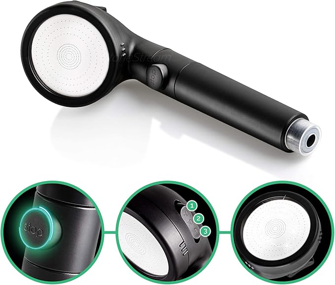 Original StoneStream® EcoPower High Pressure Matte Black Shower Head - Spa Like Ionic Filter to Soften Water, Increase Pressure & Save Water- Mineral Stones Filter Shower head With 3 Spray Settings