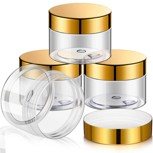 Patelai 4 Pieces Round Wide-mouth Leak Proof Plastic Container Jars with Lids for Travel Storage Makeup Beauty Products Face Creams Oils Salves Ointments DIY Making(1 Ounce,Gold)