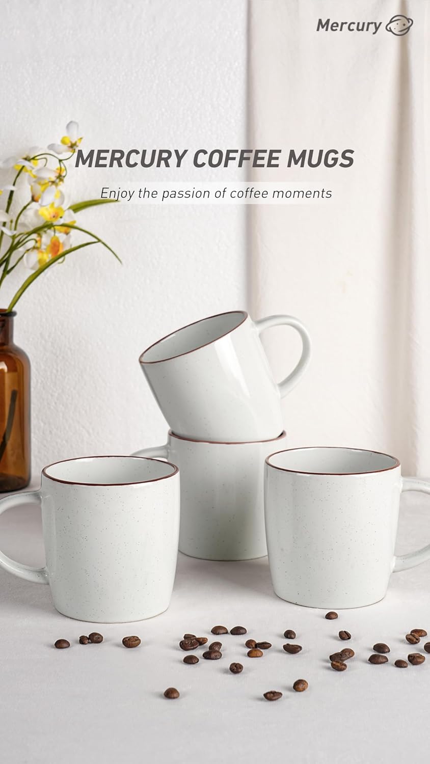 famiware Mercury Coffee Mugs 13 oz, Coffee Mugs Set of 4 with Handle, Cups for Latte, Hot Tea, Cappuccino, Mocha, Cocoa, White