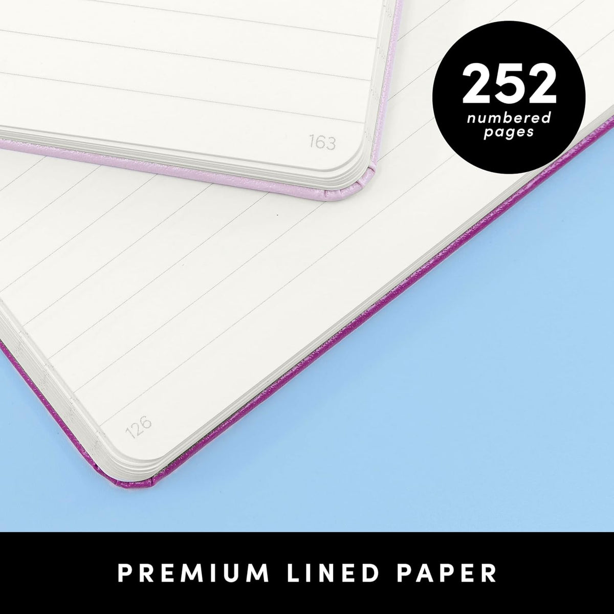 PAPERAGE Lined Journal Notebook, (Sky Blue), 252 Pages, Medium 5.6 in x 8 in - 100 GSM Thick Paper – Hardcover Journaling Notebook for Work, School & Note Taking