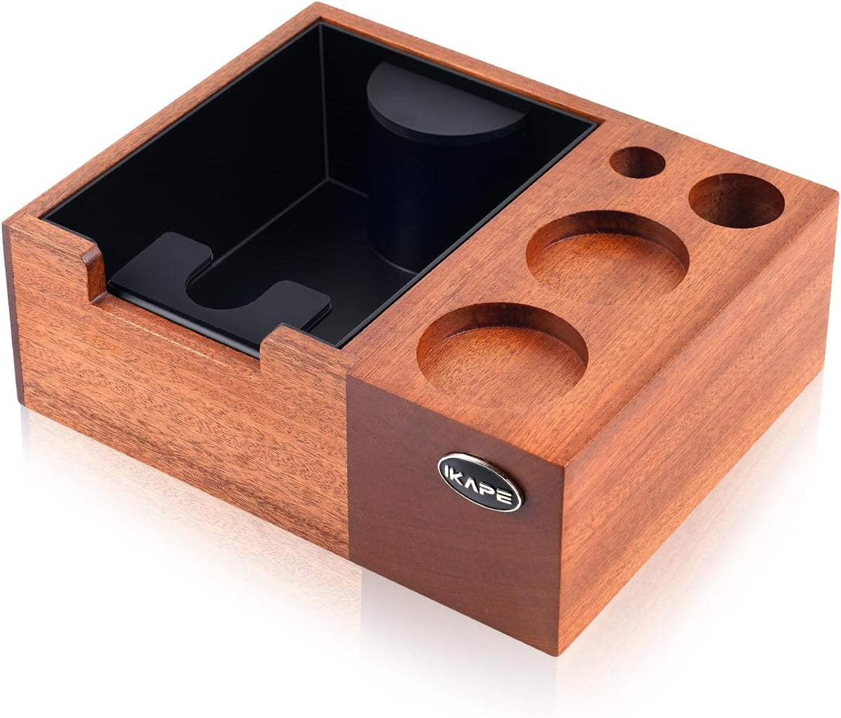 IKAPE Espresso Knock Box, Espresso Coffee Organizer Box Fit for Storage 51, 54, 58MM Espresso Tamper, Distributor, Portafilter & Puck Screen Accessories, Natural Sandywood Station Base