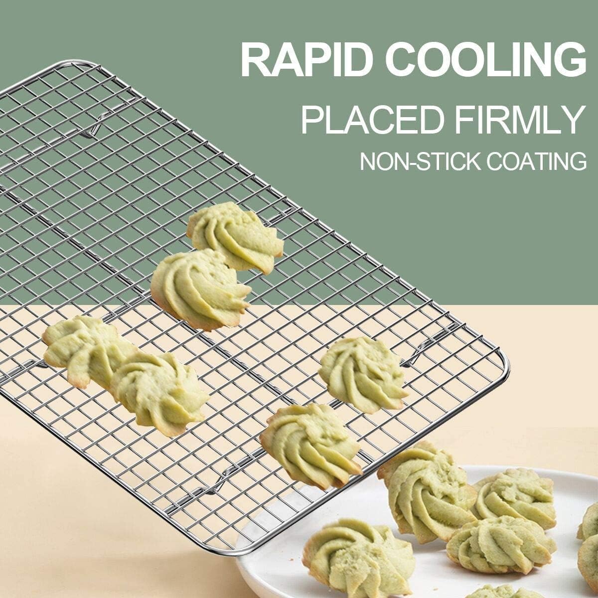 Baking Sheet with Rack Set [2 Pans + 2 Racks], Wildone Stainless Steel Cookie Sheet Baking Pan Tray with Cooling Rack, Size 18 x 13 x 1 Inch, Non Toxic & Heavy Duty & Easy Clean