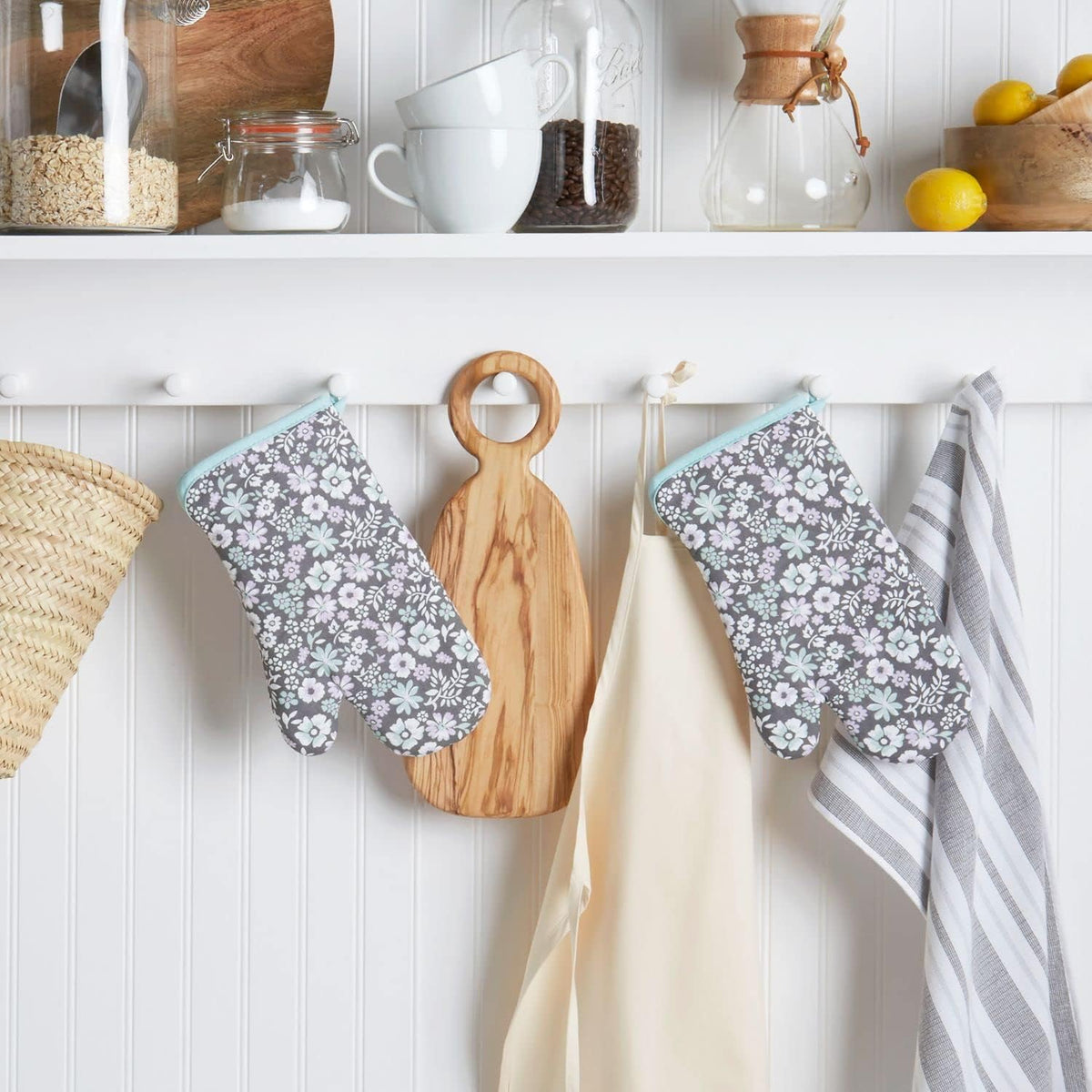 Martha Stewart Printed Oven Mitt Set, 7"x13", Ditsy Floral