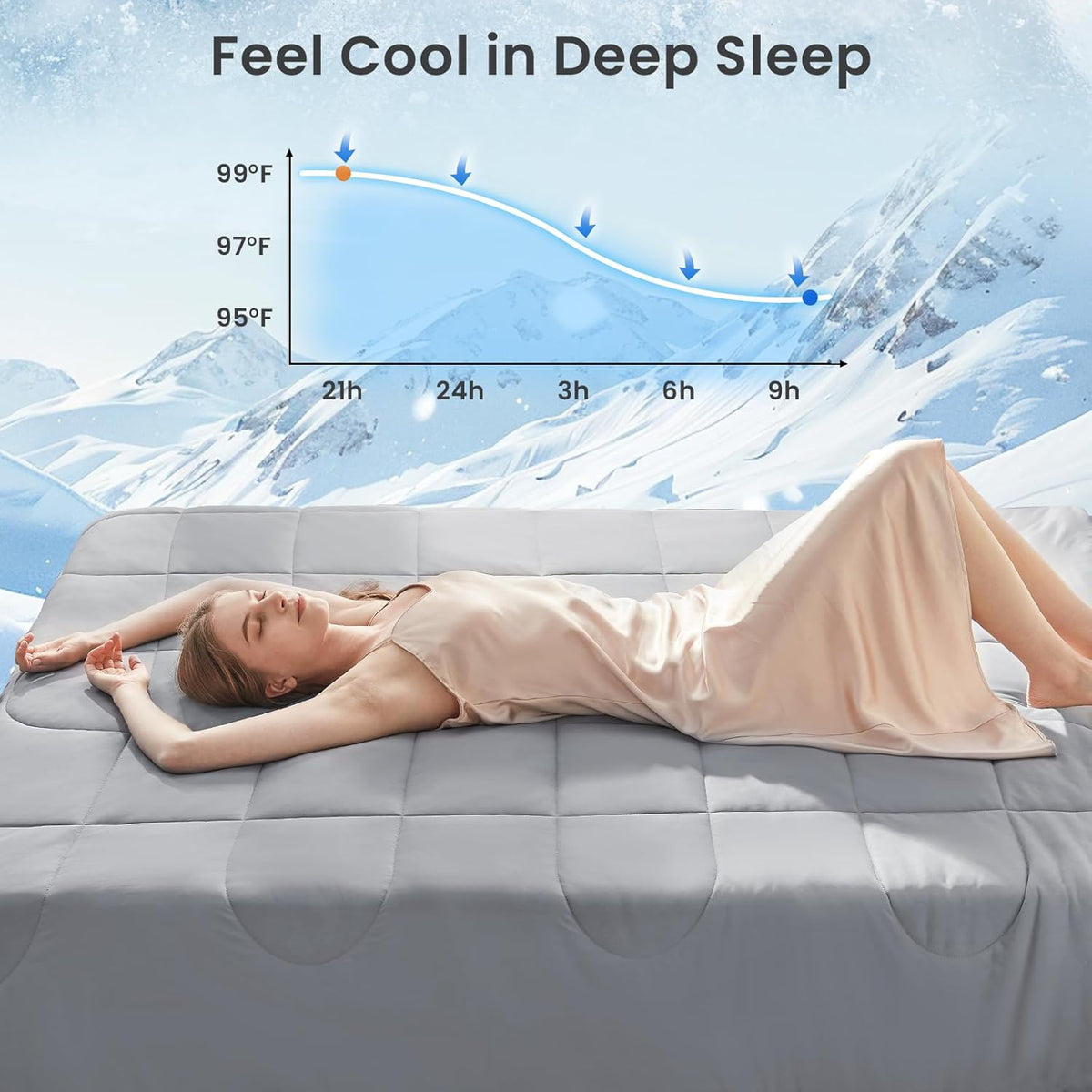 HYLEORY Cooling Comforter Queen Size - Summer Cooling Blanket for Hot Sleepers/Night Sweats, Double-Sided Cold Touch Silky Ice Comforters, Breathable Lightweight Beddings, Cool Gray, 90"x90"