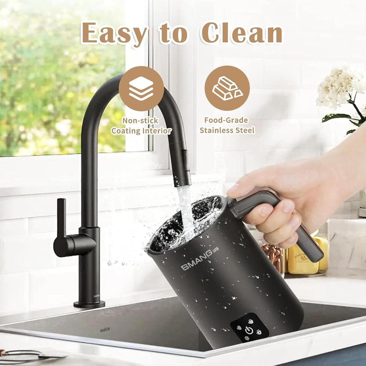Electric Milk Frother, 4 in 1 Milk Steamer, 11.8oz/350ml Automatic Hot and Cold Foam Maker for Coffee, Latte, Cappuccino, Macchiato, Hot Chocolate, Stainless Steel Body, Matte Black