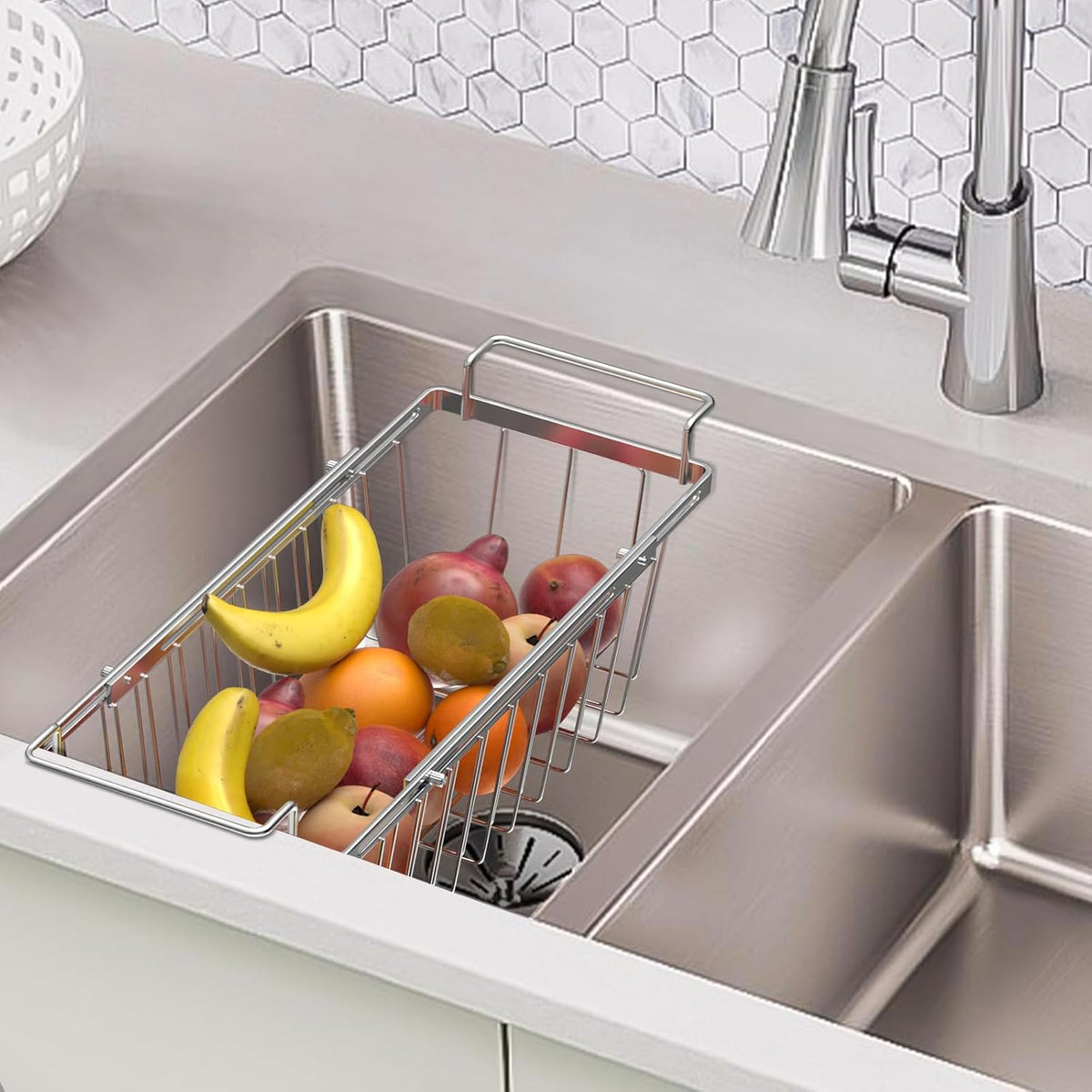 Orgneas Freezer Baskets for Chest Freezer, Capacity Expandable Deep Freezer Organizer Bins Adjustable From 16.5" to 26.5" Stainless Steel Wire Basket Storage with Hanging Handles