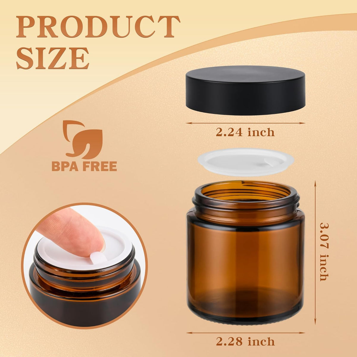 Glass Jars with Lids,Eco-Friendly Cosmetic Containers with Airtight Black Lids & Liners, Multi-Color Options for Cream, Lotion, Body Butter, DIY Skincare Travel Jars (Amber, 4oz)