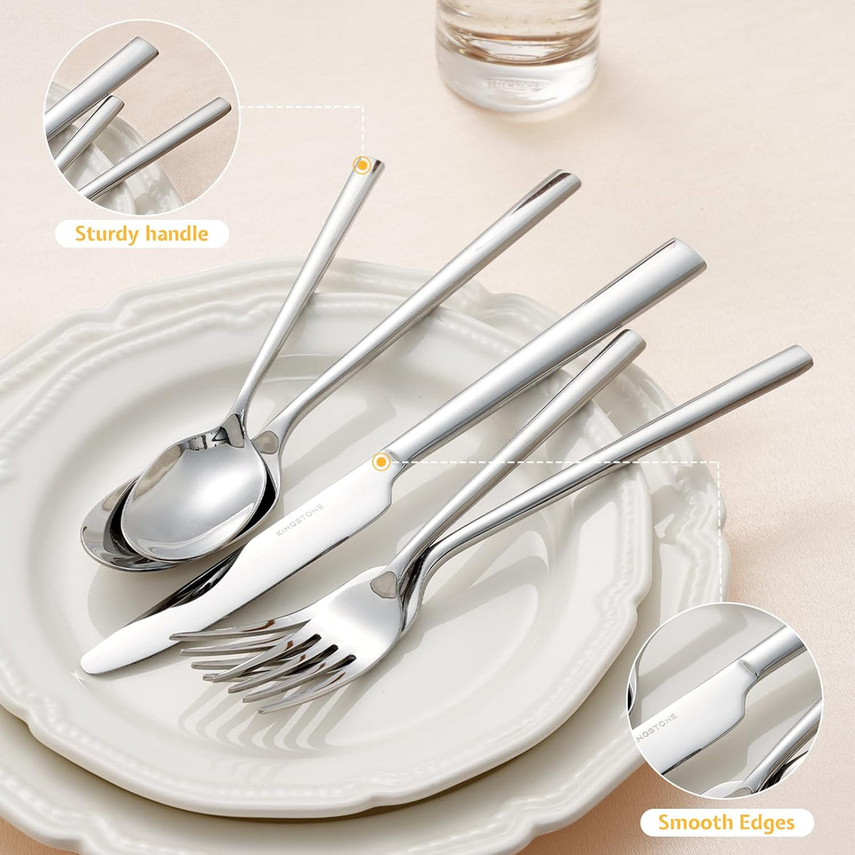 KINGSTONE Silverware Set, 20-Piece Forged Flatware Set Cutlery Set Premium Stainless Steel, Service for 4, for Kitchen, Home, Wedding, Party, Mirror Polished and Dishwasher Safe