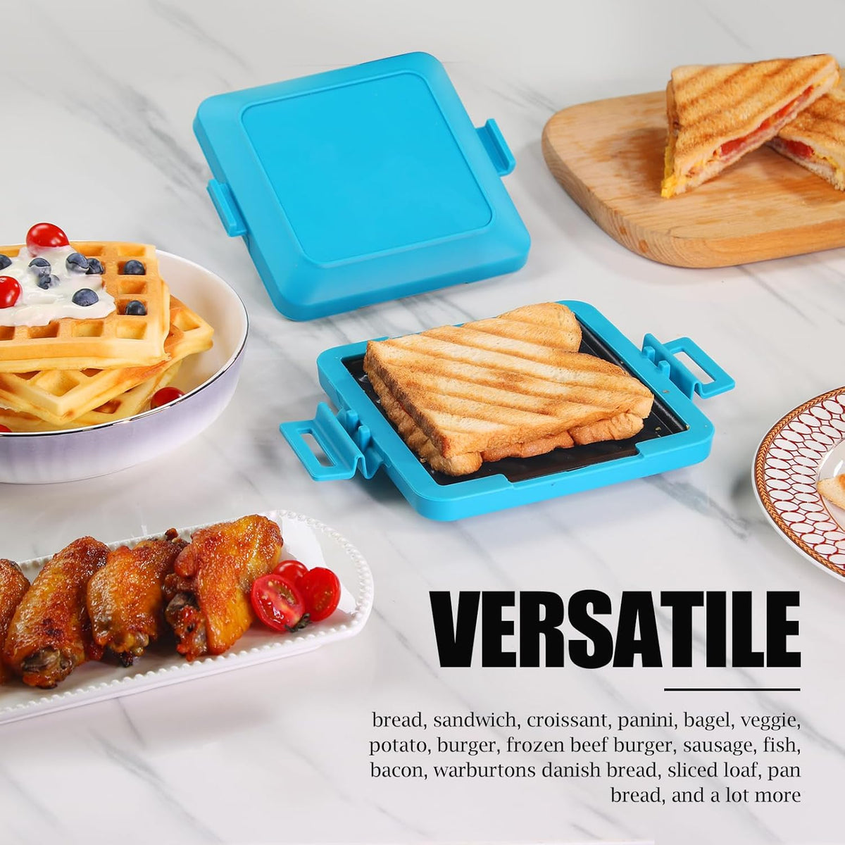 Toaster,Microwave Toaster, Sandwich Maker, Panini Maker, Dishwasher Safe,NO Electricity,Wireless,Time Saving,Fast,Toastie Safe in Microwave Oven(Blue, Microwave Sandwich Maker)