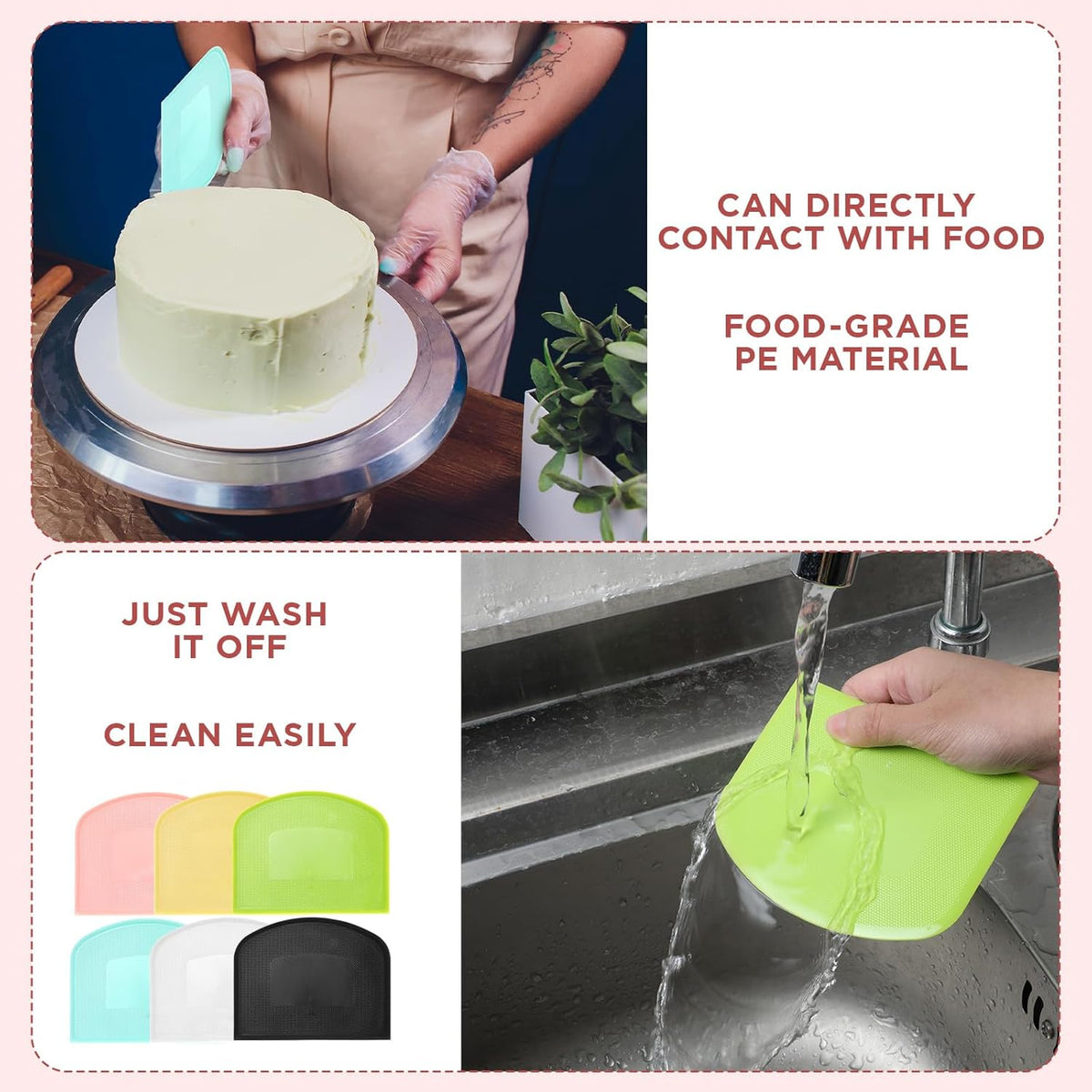 24 Pcs Plastic Dough Scraper Set Multipurpose Bench Cake Cutter Flexible Scraper Spatula for Cake Bread Pizza Food Pastry Icing Kitchen Baking Tool, 6 Colors