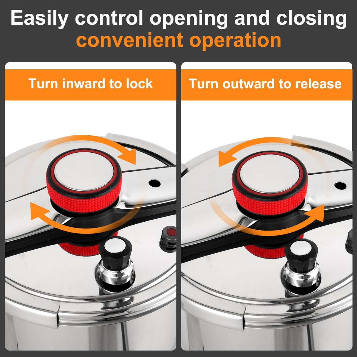 Pressure Cooker 10 QT, Stainess Steel Pressure Canner 10 Quart, Explosion-Proof Cookware, Rotating Lock/Unlock Lid, One-handed lid opening, Thickened Silicone Ring And Anti-scald Handle, Silver