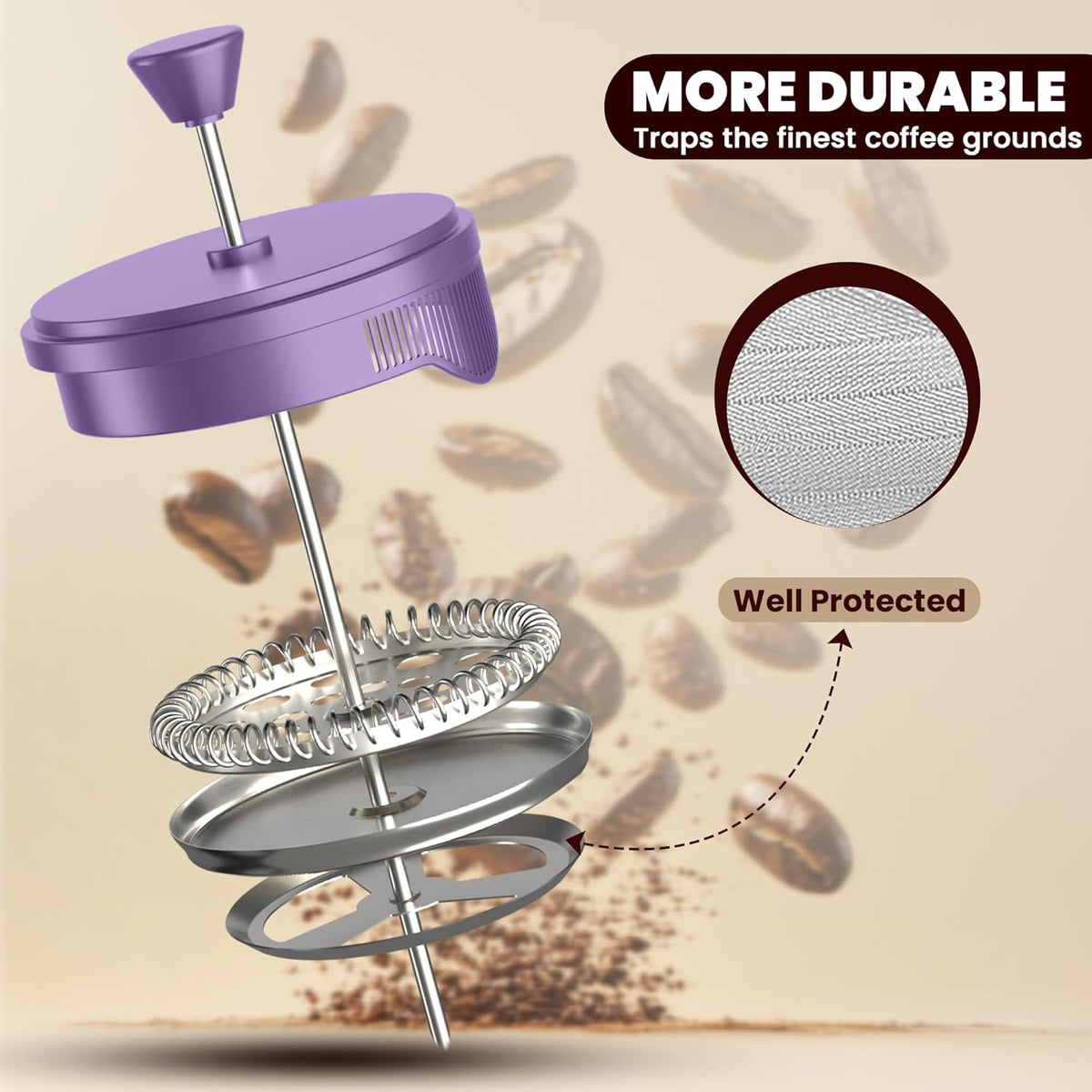 Utopia Kitchen 34 Ounce 1 Liter French Press Coffee Maker, Tea Maker, Travel Coffee Presses, Heat Resistant Thickened Borosilicate Coffee Pot for Camping Travel Gifts, Plum Pack of 1