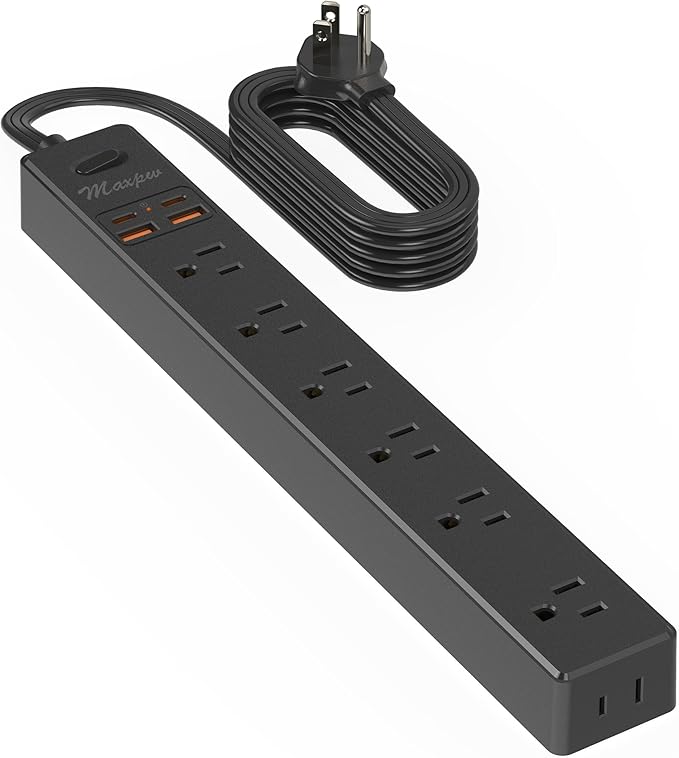 6 Ft Power Strip Surge Protector - 7 Outlets 4 USB Ports (2 USB C), Ultra Thin Flat Extension Cord & Flat Plug, 1700 Joules, Wall Mount, Desk Charging Station for Home Office Dorm, Black