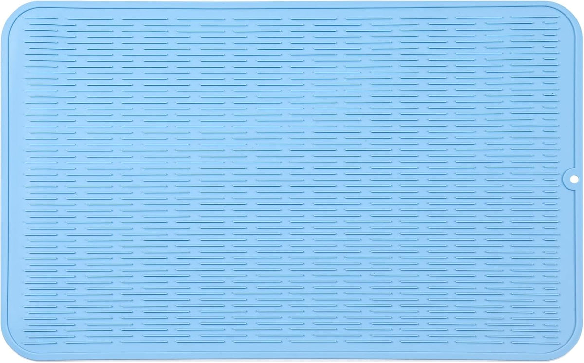Silicone Dish Drying Mat for Multiple Usage,Easy clean,Eco-friendly,Heat-resistant Silicone Mat for Kitchen Counter or Sink,Refrigerator or Drawer Liner Light Blue 3XL 28 inches x 18 inches