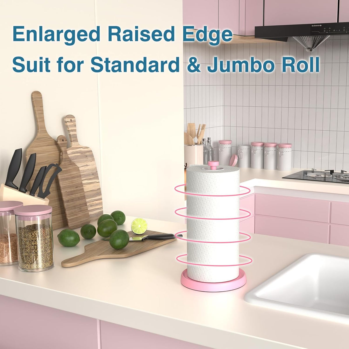 Pink Paper Towel Holder Countertop, Pink Kitchen Accessories Decor, Stainless Steel, Weighted Base, Paper Towel Roll Holder Stand with Ratchet Mechanism for Kitchen Bathroom Farmhouse Essentials