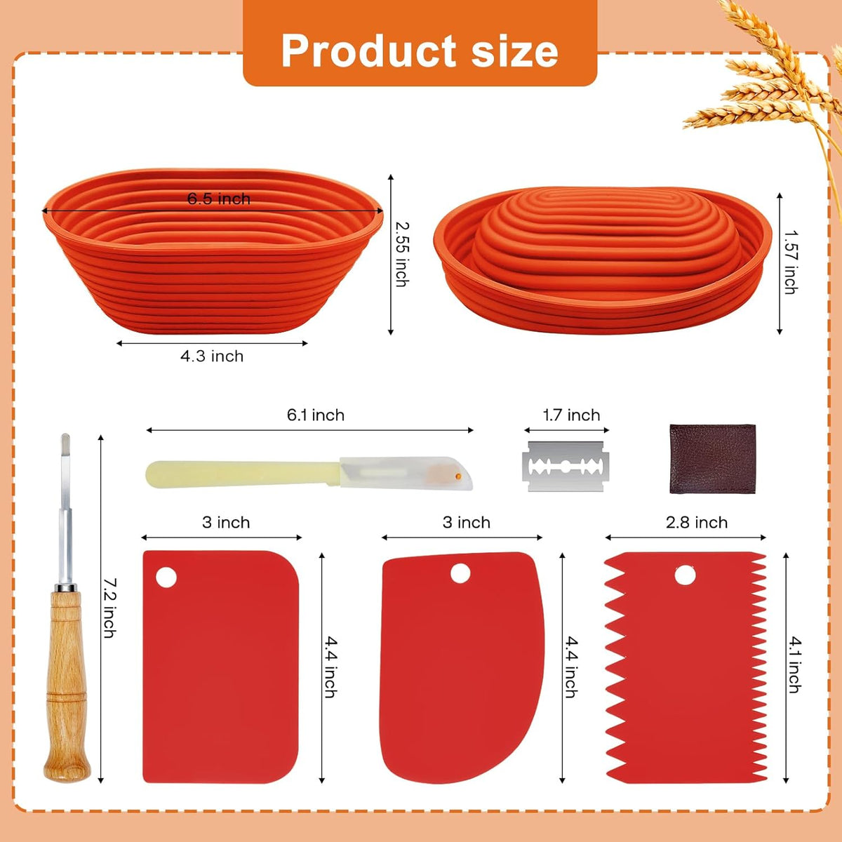 Silicone Banneton, Sourdough Bread Baskets (Set of 6, 6.5 Inch), Oval Proofing Bread Bowls with Starter Kit, Bread Making Baking Supplies