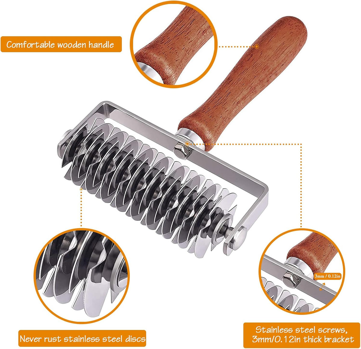 Stainless Steel Lattice Dough Cutter with Wood Handle, Pie & Pizza Pastry Roller maker, Bread Biscuit Maker
