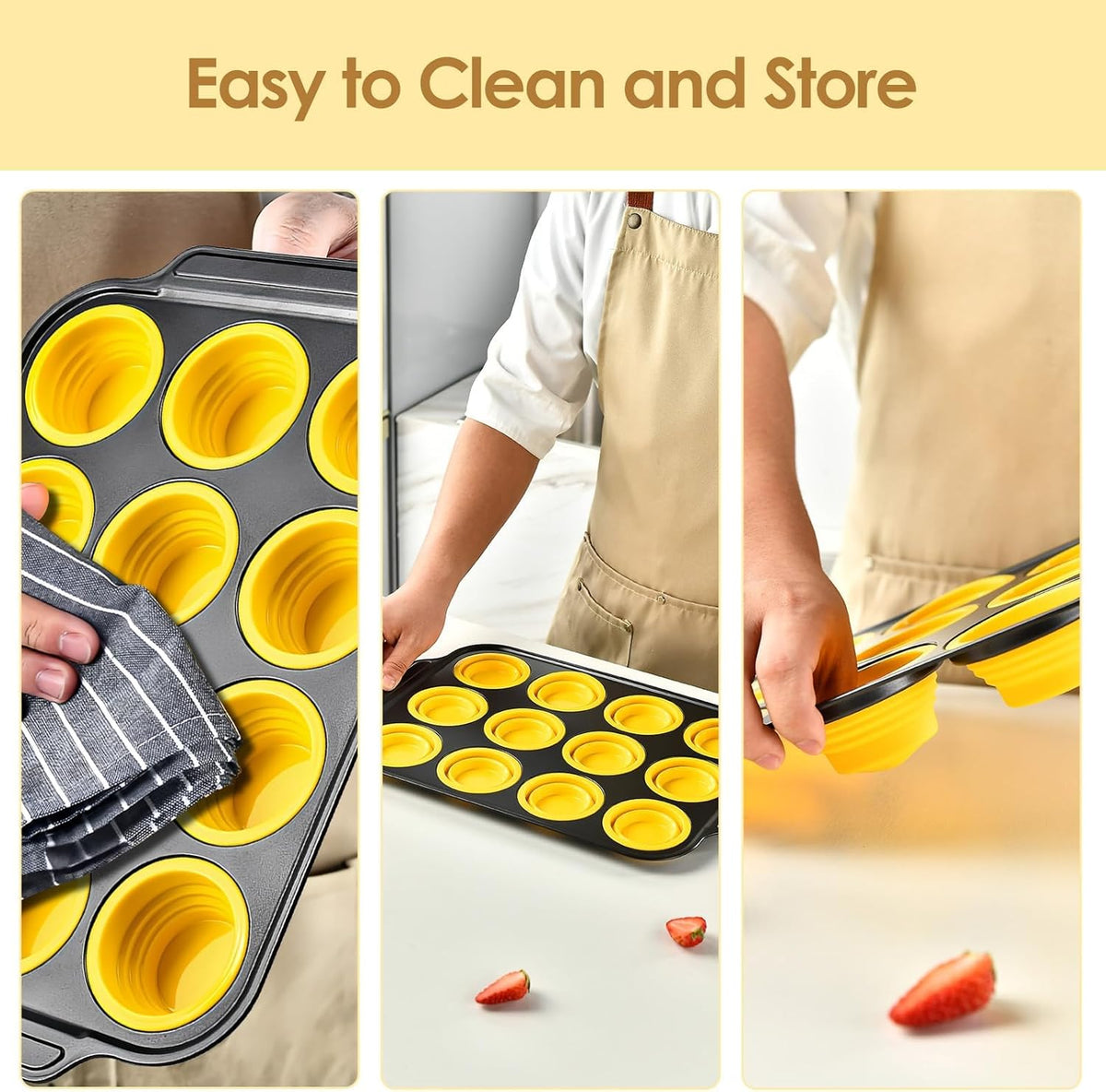 12 Cups Silicone Muffin Pans for Baking with Metal Frame, Egg Bite Molds, Cupcake Pans Regular Size, Muffin Tins Easy to Pop Nonstick Non Toxic Bakeware for Oven Dishwasher Safe