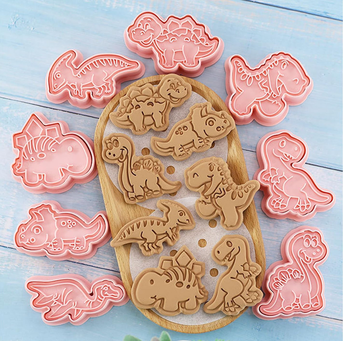 8 Pcs Dinosaur Cookie Cutters Set, 3D Dinosaur Style Baking Molds with Plunger Stampers, Cookie Cutter for Baking, Fondant, Cheese, and Pastries(K8)